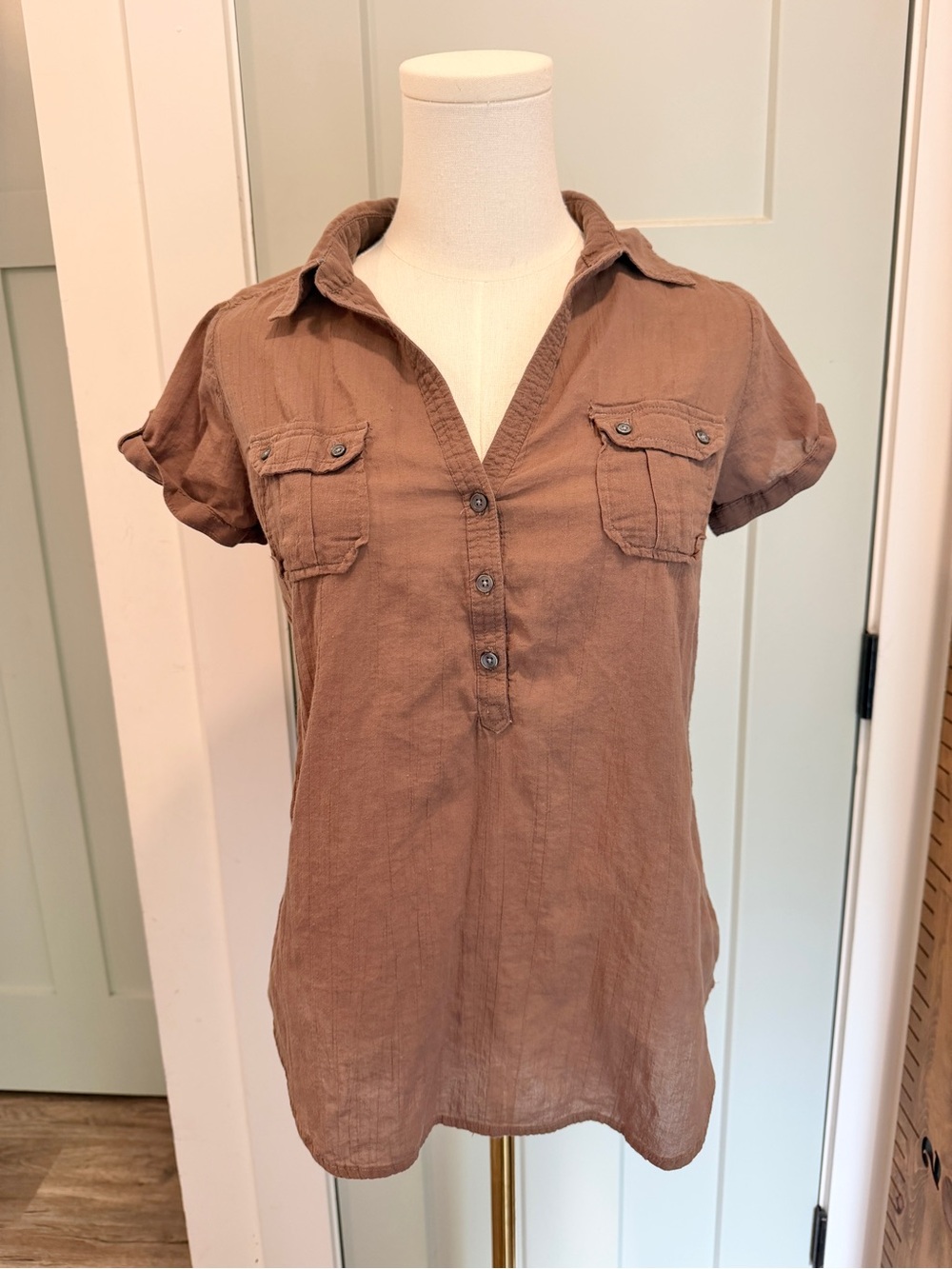 Old Navy Y2K Top Cotton Gauze Polo Collared Small 2000s